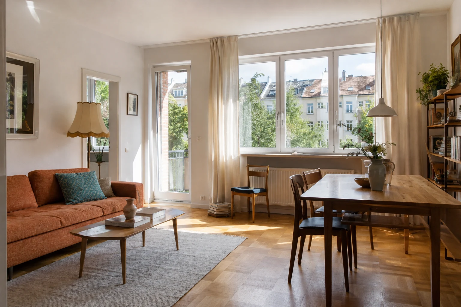 Illustrativer heller Wohnraum, KI-generiertes Motiv